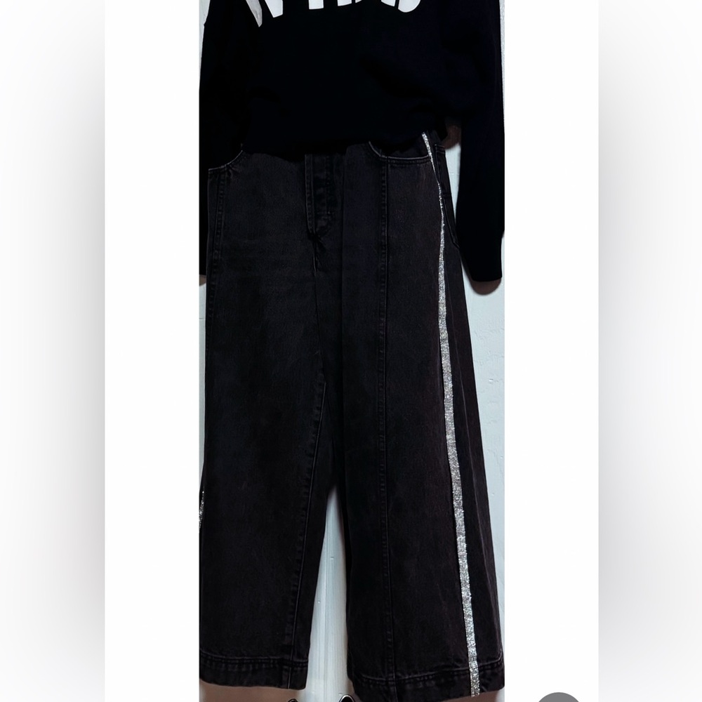 Guess Black Wide-Leg denim with Rhinestone Stripe